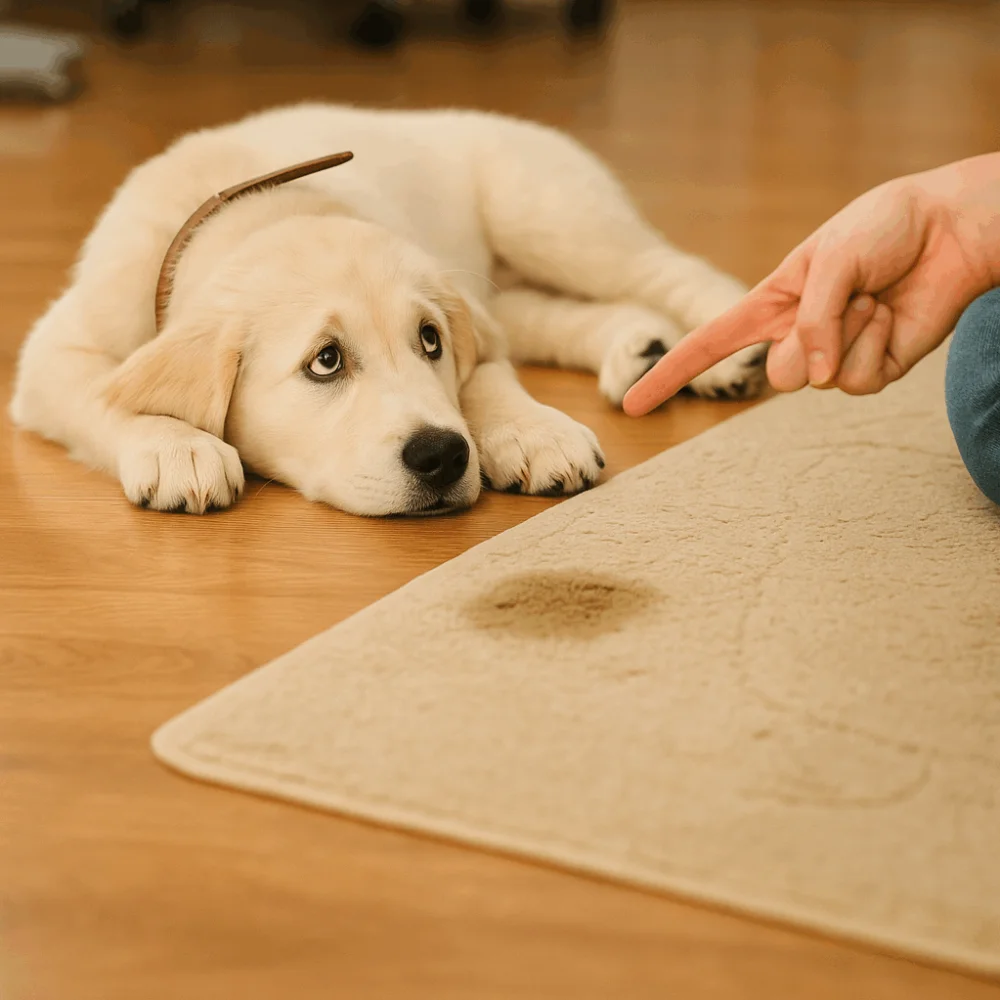 Chien en cours d’apprentissage de la propreté dans son environnement quotidien