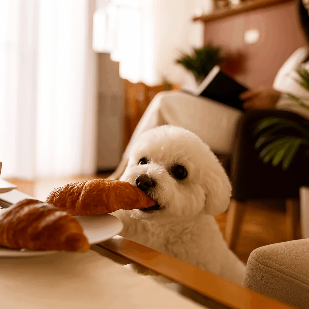Chien qui vole de la nourriture ou des objets par opportunisme ou manque de règles claires