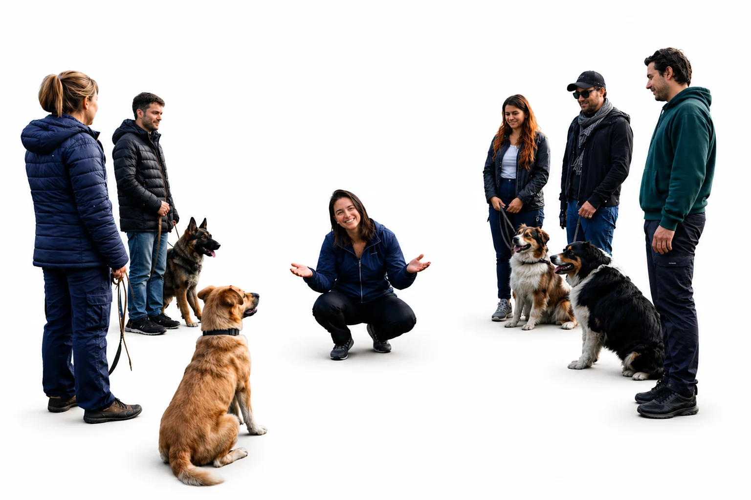 Séance d’éducation canine avec plusieurs chiens calmes sur la Côte d’Azur